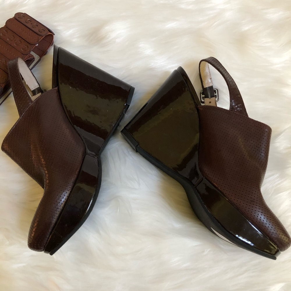 Robert Clergerie Brown Chunky Wedge Leather Mule